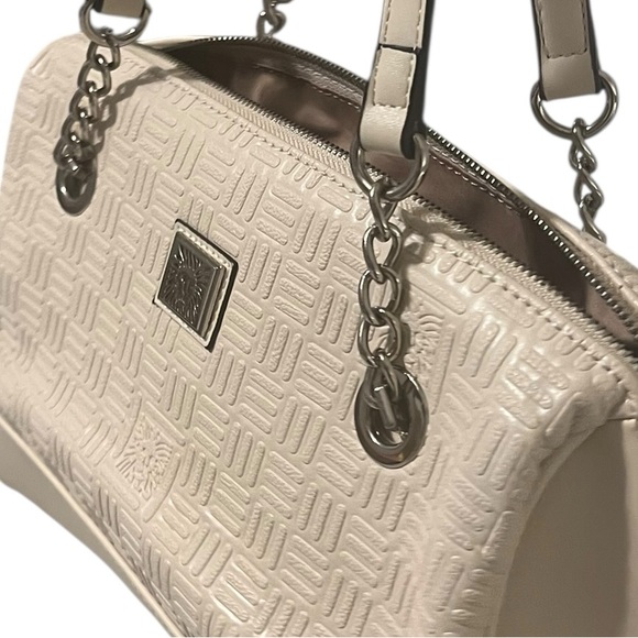Anne Klein Cream Embossed Satchel Shoulder Bag Chain Strap — Ivory - Picture 2 of 7